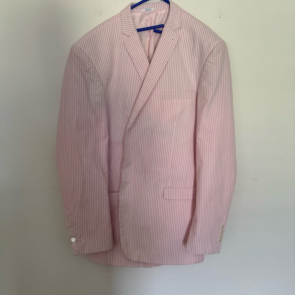 Ferrecci Pink Seersucker Suit Jacket Sports Coat 48L
